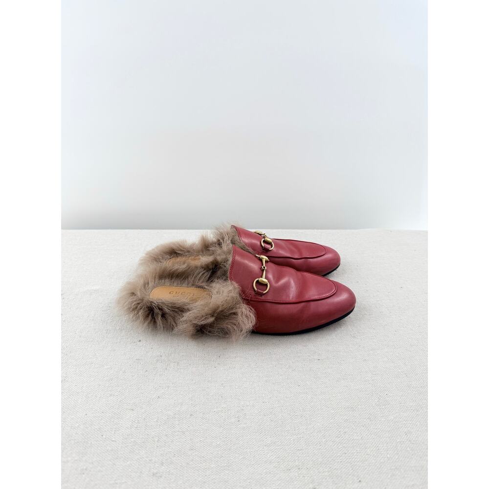 Gucci  Princetown Leather Slip On Flat Mules with Fur Red Women's Size EU 39.5 - Picture 4 of 6
